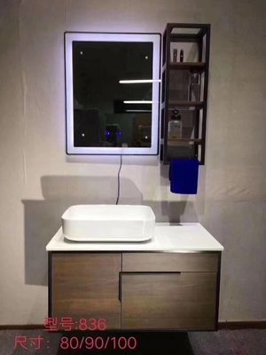 Vaidade rústicas do banheiro de Premade, vaidade branca magro do banheiro da casa pré-fabricada com o espelho superior do diodo emissor de luz